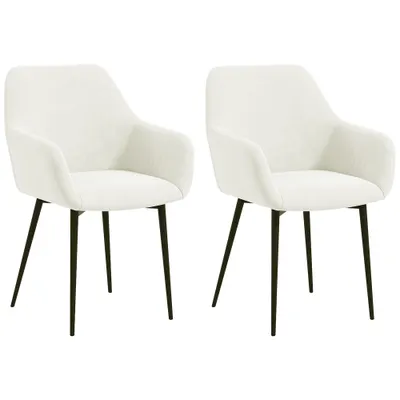 HOMCOM Set 2 Scaune de Dining Tapițate în Stil Nordic cu Brațe și Picioare din Oțel, 54x57x80 cm, Alb Crem | Aosom Romania