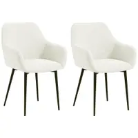 HOMCOM Set 2 Scaune de Dining Tapițate în Stil Nordic cu Brațe și Picioare din Oțel, 54x57x80 cm, Alb Crem | Aosom Romania