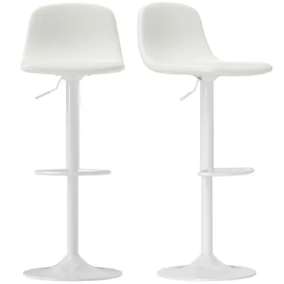 HOMCOM Set 2 Taburete Înalte Ajustabile 360° cu Spătar și Suport de Picior pentru Bucătărie Bar sau Sufragerie 40,5x44x84-104 cm Alb | Aosom Romania