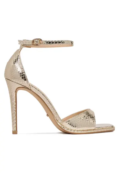 Sandale dama - stiletto - auriu - piele ecologica
