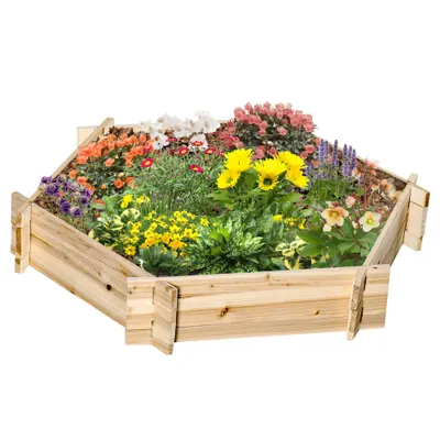 Outsunny Jardinieră Hexagonală din Lemn de Brad fără Bază pentru Grădinărit Urban și Balcon 100x92x16cm | Aosom Romania