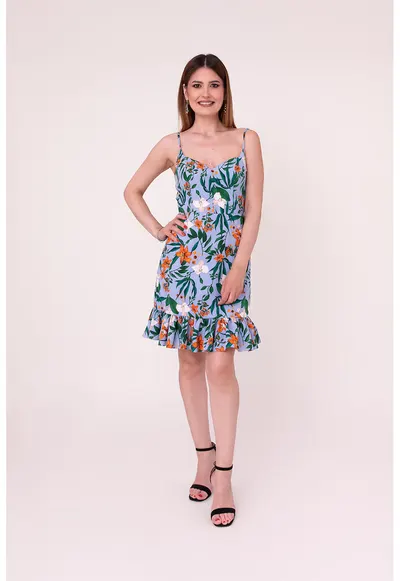 Rochie cu detaliu volane si model floral Forever Yours - Verde/Albastru lavanda