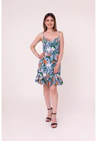 Rochie cu detaliu volane si model floral Forever Yours - Verde/Albastru lavanda