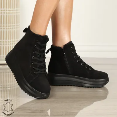 Ghete Dama IMBLANITE DIN Piele Naturala CRL1298 NEGRU SUEDE