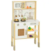AIYAPLAY Bucătărie de jucărie din lemn cu sunet, cu accesorii din oțel inoxidabil, legume de tăiat, auriu | Aosom Romania