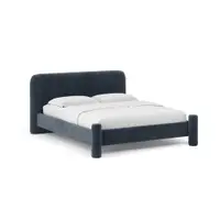 Pat matrimonial albastru închis tapițat cu somieră 160x200 cm Vera – Micadoni