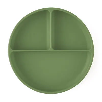 Farfurie compartimentata, Petite&Mars, Take&Match, Din silicon, Rotunda, Cu ventuza si 3 compartimente, Adecvata pentru masina de spalat vase si microunde, Nu absoarbe mirosuri, Fara BPA, 500 ml, 6 luni+, Sweet Pea, Verde