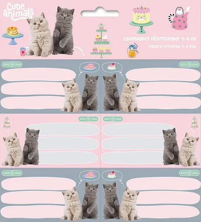 Etichete școlare Ars Una Cute Animals - Tea Party, 18 bucăți
