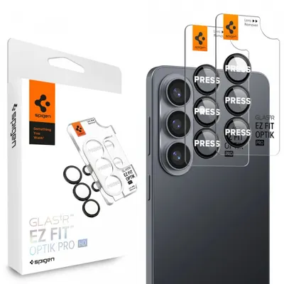 Folie de protectie Camera Spate Spigen GlastR EZ FIT Optik Pro HD pentru Samsung Galaxy S26 Plus S947, Sticla Securizata, Set 2 bucati, Neagra