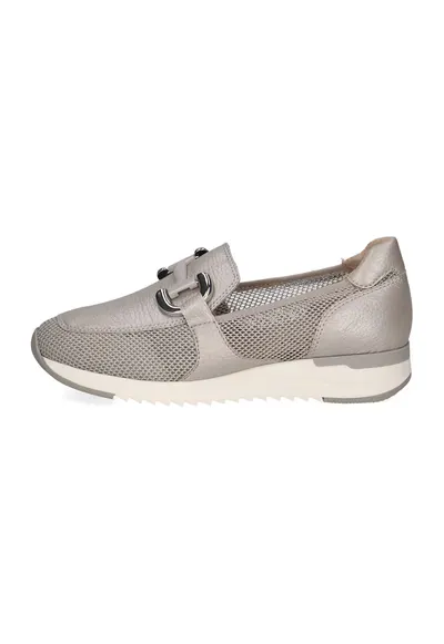 Pantofi loafer de piele si piele ecologica cu detalii perforate - Grej