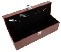 Cutie pentru Vin cu 4 Accesorii Tirbuson taietor capison inel dop metalic PIELE MARO