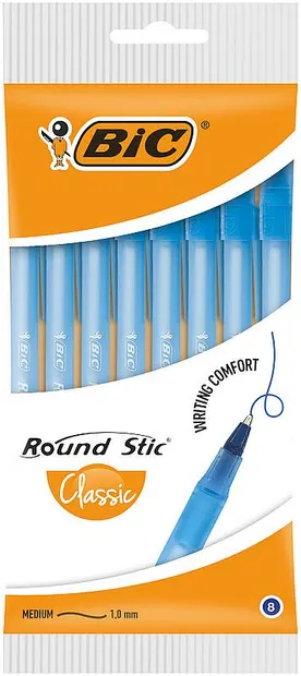 Set de pixuri BIC Round Stic Classic - 1.0 mm, albastru, 8 bucăți