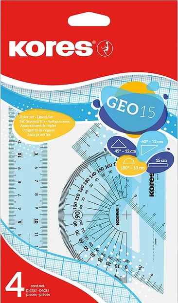 Set de instrumente de desen Kores - Geo 15, 4 piese, sortiment