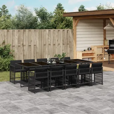 Gossi set mobilier de exterior cu perne, 11 piese, negru, poliratan