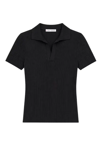 Bluza dama - guler polo - negru - tricotaj poliamida
