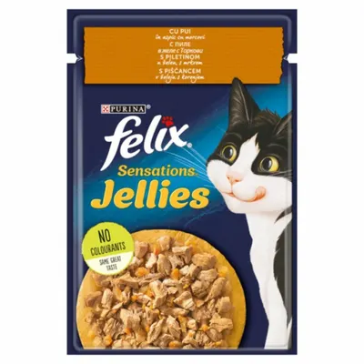 Hrana umeda pentru pisici Felix Sens Jellies cu pui morcov 85 gr