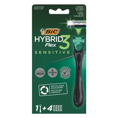 Aparat de Ras BIC Hybrid Flex 3 Sensitive, 3 Lame, Barbati, 1 Maner + 4 Rezerve