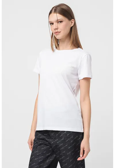 Tricou cu decolteu la baza gatului - Alb optic