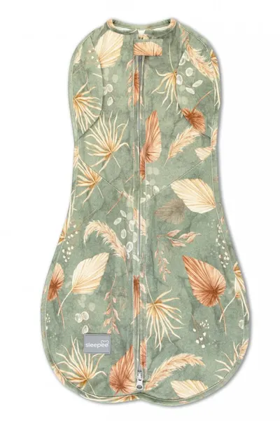 Saculet swaddle pentru infasat + caciulita Second Step Boho Green Sleepee