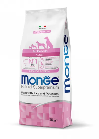 Monge Natural Superpremium Monoprotein Adult All Breeds - Porc si Orez - 12kg