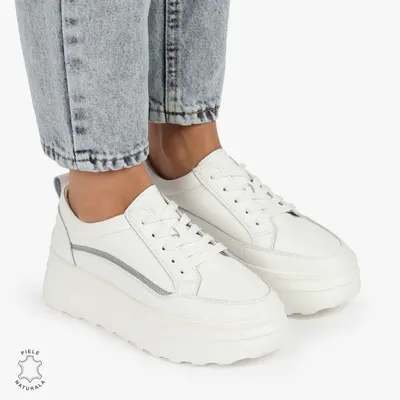 Pantofi CASUAL PIELE NATURALA dunga decorativa cu talpa inalta CRL1261 White