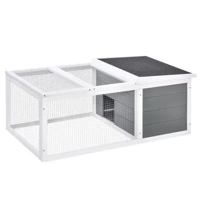 PawHut Cușcă impermeabilă pentru iepuri, spațiu mare, lemn masiv gri 115x66x47,5 cm | Aosom Romania