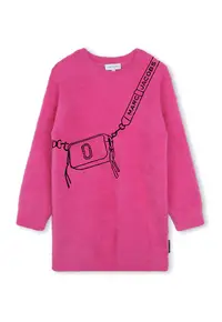 Rochie cu decolteu la baza gatului si imprimeu grafic - Negru/Fucsia