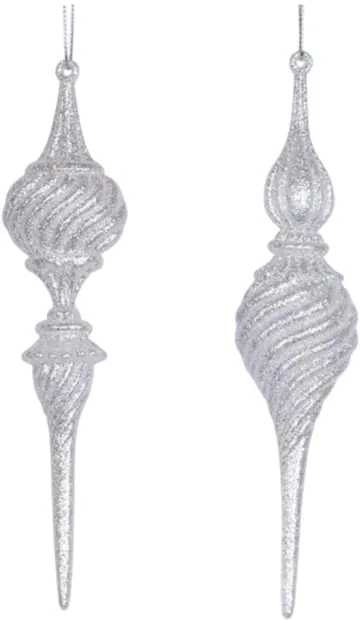 Jucărie de brad de Crăciun Eurolamp - Stalactită, 2 modele, 19 cm, alb cu sclipici