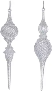 Jucărie de brad de Crăciun Eurolamp - Stalactită, 2 modele, 19 cm, alb cu sclipici