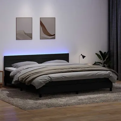 vidaXL Pat cu arcuri cu saltea și LED, negru, 200x220 cm, catifea