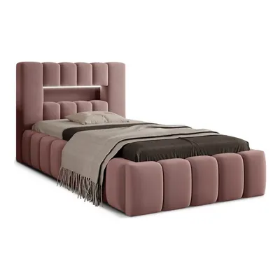 Pat roz tapițat cu spațiu de depozitare cu somieră 90x200 cm Lamica – ELTAP