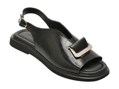 Sandale GOLD DEER negre, 22077, din piele naturala lacuita