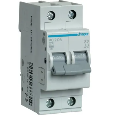 Siguranta automata 2P, 10A, 6kA, C Hager MC210A