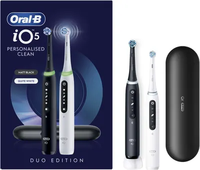 Set de periuțe electrice de dinți Oral-B – iO 5, 2 bucăți, negru/alb