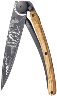 Cuțit de buzunar Deejo Olive Wood - Aquarius, 37 g