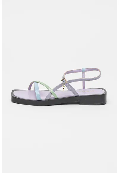 Sandale flatform din piele cu toc patrat - Lila/Verde deschis