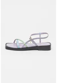 Sandale flatform din piele cu toc patrat - Lila/Verde deschis