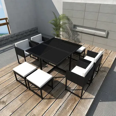 Gossi set mobilier de exterior cu perne, 9 piese, negru, poliratan