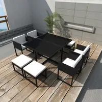 Gossi set mobilier de exterior cu perne, 9 piese, negru, poliratan