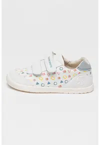 Pantofi sport cu imprimeu si velcro - Alb/Albastru prafuit