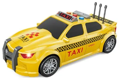 Mașină de jucărie pentru copii Raya Toys - Taxi cu muzică și lumini, 1:16, galbenă