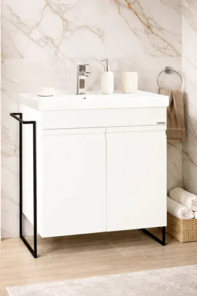 Set Baza front MDF si Lavoar seria 786, cadru metalic, montata, 65 cm, alb