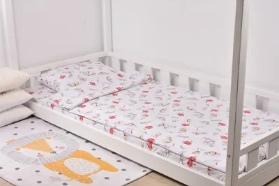 Lenjerie 3 piese pat 90x200 cm model flori de bumbac