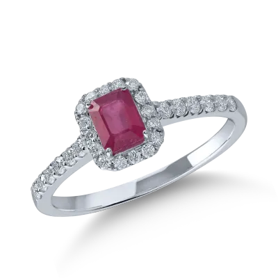 Inel din aur alb cu rubin rectangular de 0.6ct si diamante de 0.3ct