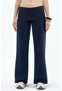 Pantaloni dama - talie inalta - picior larg - albastru marin