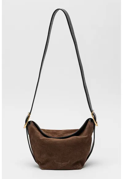 Geanta crossbody de piele intoarsa Baby Jane - Maro inchis