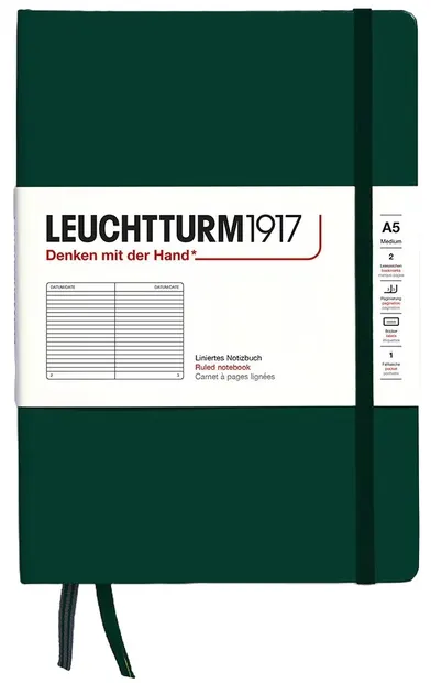 Caiet Leuchtturm1917 Natural Colors - A5, verde închis, liniat, copertă rigidă