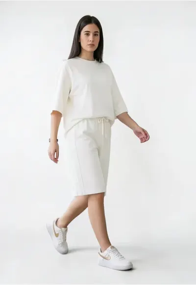 Set vara pentru femei - Oversize - Bumbac Premium - Tricou + Pantaloni scurti - Alb
