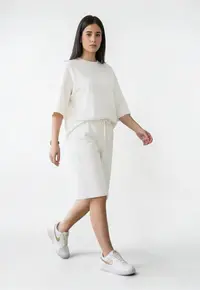 Set vara pentru femei - Oversize - Bumbac Premium - Tricou + Pantaloni scurti - Alb