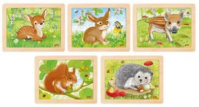Puzzle din lemn Goki - Animale de pădure, sortiment, 24 bucăți
